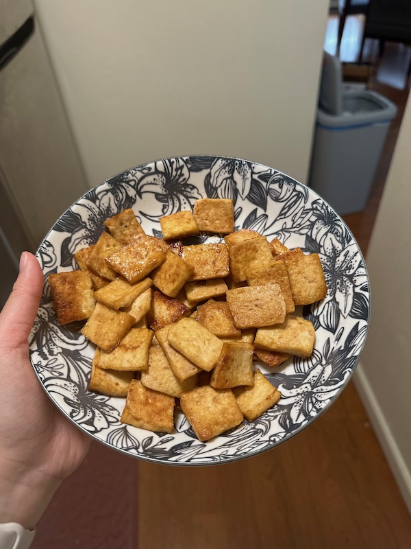 Plate of fried tofu